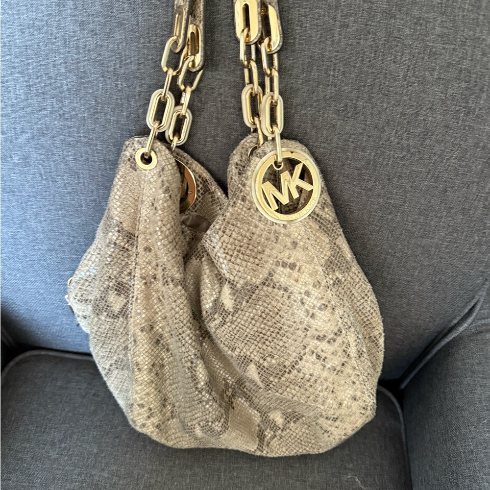 Michael Kors Snake Print Shoulder Bag with Gold Chain